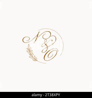 Initialen KEIN Hochzeitsmonogramm Logo mit Blättern und eleganten kreisförmigen Linien Vektorgrafik Stock Vektor
