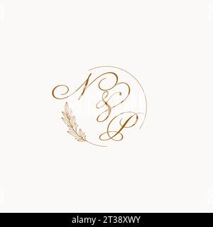 Initialen NP Hochzeit Monogramm Logo mit Blättern und elegante kreisförmige Linien Vektor-Grafik Stock Vektor