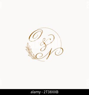 Initialen AUF Hochzeitsmonogramm-Logo mit Blättern und eleganten kreisförmigen Linien Vektorgrafik Stock Vektor