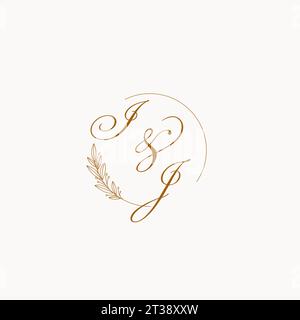 Initialen IJ Hochzeit Monogramm Logo mit Blättern und elegante kreisförmige Linien Vektorgrafik Stock Vektor