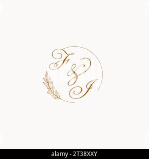 Initialen FI Hochzeitsmonogramm Logo mit Blättern und eleganten kreisförmigen Linien Vektorgrafik Stock Vektor