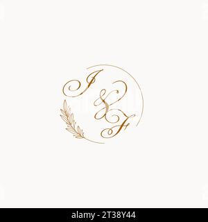 Initialen, WENN Hochzeit Monogramm Logo mit Blättern und elegante kreisförmige Linien Vektorgrafik Stock Vektor
