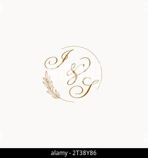 Initialen IST Hochzeitsmonogramm-Logo mit Blättern und eleganten kreisförmigen Linien Vektorgrafik Stock Vektor