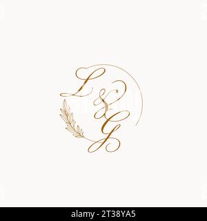 Initialen LG Hochzeit Monogramm-Logo mit Blättern und eleganten kreisförmigen Linien Vektor-Grafik Stock Vektor