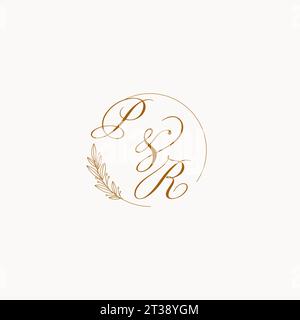 Initialen PR Hochzeit Monogramm-Logo mit Blättern und eleganten kreisförmigen Linien Vektor-Grafik Stock Vektor