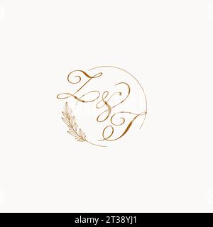 Initialen ZT Hochzeit Monogramm Logo mit Blättern und elegante kreisförmige Linien Vektor-Grafik Stock Vektor