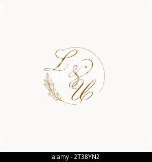 Initialen LU Hochzeit Monogramm Logo mit Blättern und elegante kreisförmige Linien Vektorgrafik Stock Vektor