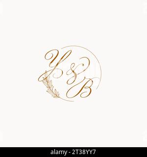 Initialen YB Hochzeit Monogramm Logo mit Blättern und elegante kreisförmige Linien Vektor-Grafik Stock Vektor