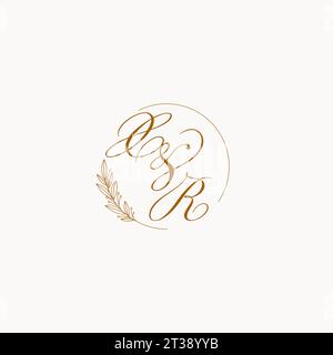 Initialen XR Hochzeitsmonogramm Logo mit Blättern und eleganten kreisförmigen Linien Vektorgrafik Stock Vektor