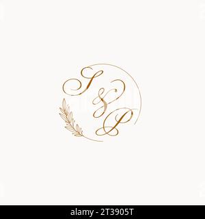 Initialen SP Hochzeit Monogramm Logo mit Blättern und elegante kreisförmige Linien Vektor-Grafik Stock Vektor