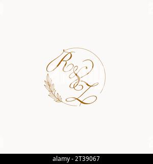 Initialen RZ Hochzeit Monogramm Logo mit Blättern und elegante kreisförmige Linien Vektor-Grafik Stock Vektor