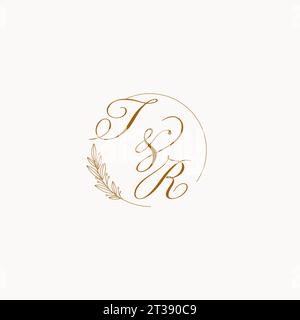 Initialen TR Hochzeit Monogramm Logo mit Blättern und elegante kreisförmige Linien Vektor-Grafik Stock Vektor