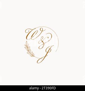 Initialen WJ Hochzeitsmonogramm Logo mit Blättern und eleganten kreisförmigen Linien Vektorgrafik Stock Vektor