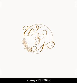 Initialen WN Hochzeit Monogramm Logo mit Blättern und elegante kreisförmige Linien Vektorgrafik Stock Vektor