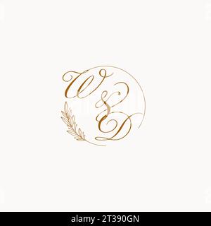 Initialen WD Hochzeit Monogramm-Logo mit Blättern und eleganten kreisförmigen Linien Vektor-Grafik Stock Vektor