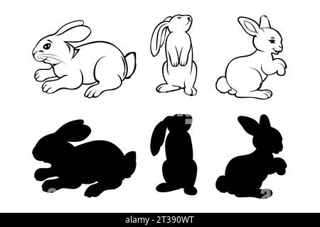 Kaninchen schwarz und weiß mit einem handgezeichneten Stock Vektor