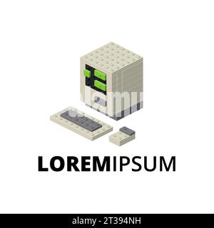 Logo mit Retro-Computer für Druck und Design. Vektorabbildung. Stock Vektor
