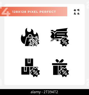 Pixel Perfect Glyphe-Stil Rabatte auf Symbole gesetzt Stock Vektor