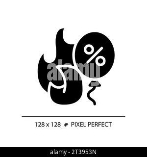 Rabattsymbol im 2D-Stil mit Flammen und Ballons Stock Vektor