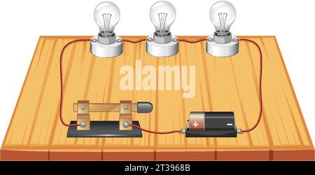 Illustrierte Infografik mit Schaltplan mit Batterien, Glühlampe und Schalter Stock Vektor