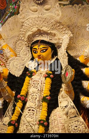 Pune, Indien 23. Oktober 2023, Durga Puja ist eines der berühmtesten Festivals, die Special Navratri Celebration of Maa Durga während eines beliebten indischen Hi Stockfoto