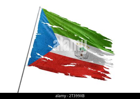 Äquatorialguinea zerrissene Flagge auf transparentem Hintergrund. Stockfoto