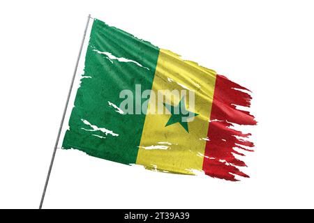 Senegal zerrissene Flagge auf transparentem Hintergrund. Stockfoto