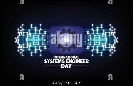 International Systems Engineer Day. Vektorillustration mit Glühlampe und Leiterplatte. Geeignet für Grußkarten, Poster und Banner Stock Vektor