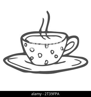 Tasse mit Teebeutel, handgezeichneter Umrisskontur. Heißgetränk - Illustration von Teetassen-Vektorskizzen für Druck-, Web-, Mobile- und Infografiken isoliert Stock Vektor