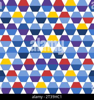 Abstraktes, nahtloses Modemuster. Klassischer Hintergrund aus Sechseck und Dreieck. Nahtloses Muster mit Vektormuster. Buntes Blau. Stock Vektor