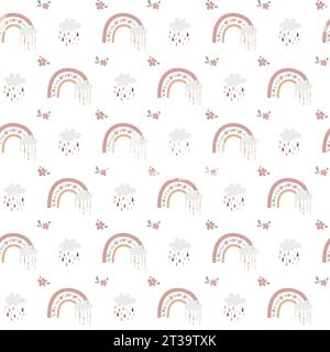 Nahtloses Muster mit Boho-Baby-Regenbogen. Boho-Farbe Regenbogenhintergrund für Ihr Projekt. Stock Vektor
