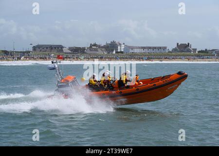 Trearddur Bay, Rettungsboot der D-Klasse, Clive und Imelda, Holyhead, Anglesey, North West Wales, Großbritannien. Stockfoto