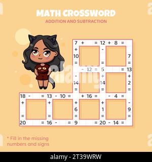 Mathematisches Kreuzworträtsel. Addition und Subtraktion. Stock Vektor
