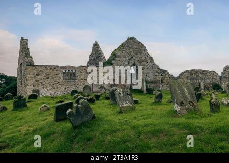 Bonamargy Friary, Ballycastle, Nordirland, ist ein gut erhaltenes Franziskanerkloster aus dem 15. Jahrhundert im County Antrim. Stockfoto