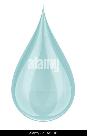 Wassertropfen, transparenter Wassertropfen. 3D-Rendering isoliert auf weißem Hintergrund Stockfoto