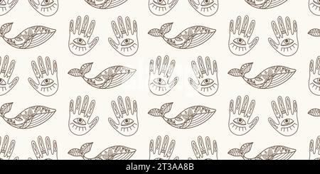 Wale Palmen Boho nahtloses Muster. Vintage-Druck Stock Vektor