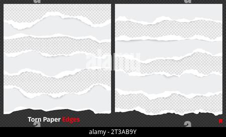 Gerissene Papierkanten. Beschädigtes Schrott zerrissenes Papier, gerissene Blattränder mit klebrigen Abrisselementen. Vektorstruktur des Kantenpapiers zerrissene Illustration Stock Vektor