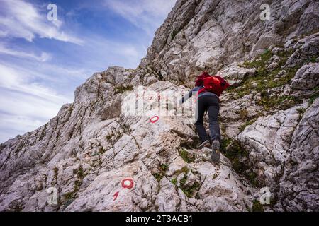 Aufstieg nach Kamniško Sedlo, bestückter Weg, alpen, Slowenien, Mitteleuropa, Stockfoto