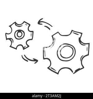 Zahnräder, Zahnräder oder Einstellungen im Kritzelstil Stock Vektor