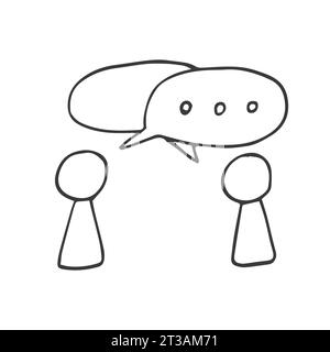 Mobiler Chat – skizzenhafte handgezeichnete Vektorillustration. Zwei Hände mit den Smartphones mit den Sprechblasen. Stock Vektor