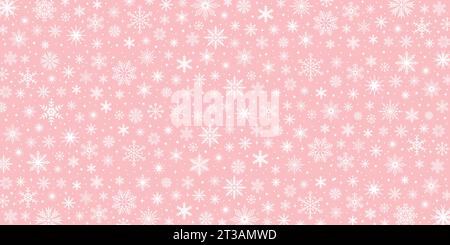 Weiße Schneeflocken auf weichem rosa Hintergrund. Weihnachtshintergrund. Vektorabbildung Stock Vektor