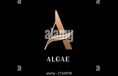 Unterschrift Buchstabe A mit Blatt für Emblem, Etikett, Schild, Logo, Logo, Markenstil. Konzept mit Einem Buchstaben, Blattzeichen für Poster, Banner für Öko-, Blumen- und Naturthemen. Vektorabbildung Stock Vektor