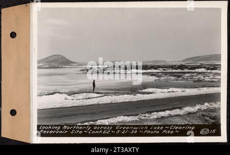 Vertrag Nr. 62, Clearing Lower Middle and East Branches, Quabbin Reservoir, Ware, New Salem, Petersham und Hardwick, Blick nach Norden über Greenwich Lake, Greenwich, Mass., 21. März 1939 Stockfoto