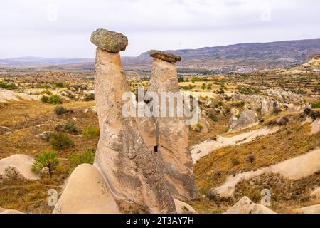 Felsformation die drei Schönheiten oder drei Grazien, die drei Schönen, die drei Grazien, in Kappadokien, Türkei. Stockfoto