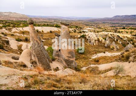 Felsformation die drei Schönheiten oder drei Grazien, die drei Schönen, die drei Grazien, in Kappadokien, Türkei. Stockfoto