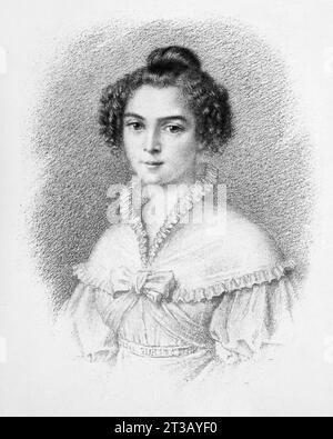 Gravur , Porträt von Adele Hugo ( 1830–1915) Komponist, fünfter Sohn und zweite Tochter von Victor Hugo und Adèle Foucher (auch Adèle Hugo genannt), der einzige, der ihren berühmten Vater Victor Hugo überlebte Stockfoto