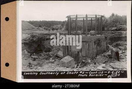 Vertrag Nr. 112, Überlauf bei Schacht 2 von Quabbin Aquädukt, Holden, Blick nach Süden auf Schacht 2, Holden, Mass., 4. September 1940 Stockfoto