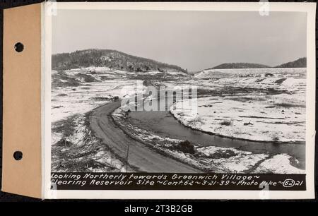 Vertrag Nr. 62, Clearing Lower Middle and East Branches, Quabbin Reservoir, Ware, New Salem, Petersham und Hardwick, Blick nach Norden in Richtung Greenwich Village, Greenwich, Mass., 21. März 1939 Stockfoto