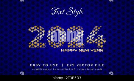 Neujahrsbanner 2024 mit geometrischem Muster aus goldenem Kreis. Vielseitig und kann an verschiedene Designanforderungen angepasst werden Stock Vektor