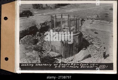 Vertrag Nr. 112, Überlauf bei Schacht 2 von Quabbin Aquädukt, Holden, westlicher Blick auf Schacht 2, Holden, Mass., 4. September 1940 Stockfoto